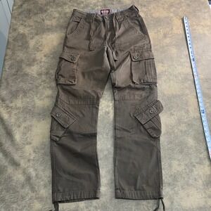 Matchstick Cargo Pants Mens S/29 Brown Multi-Pocket Cotton Workwear 2539